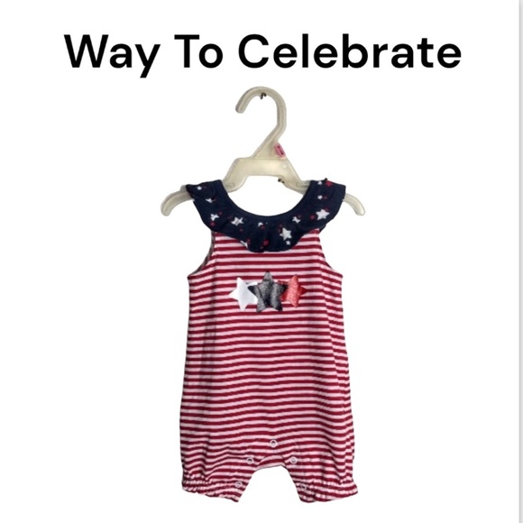 Patriotic Baby Girls Red, White & Blue Flutter Romper Size 0-3 Months - Picture 1 of 7